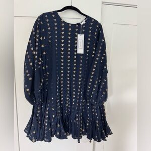 RHODE Ella Dress Dress Navy with Gold Hearts NWT